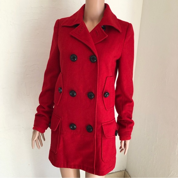 MNG Red Wool Blend Trench Winter Coat Jacket Casual Sportswear Women’s Size M - Picture 13 of 16